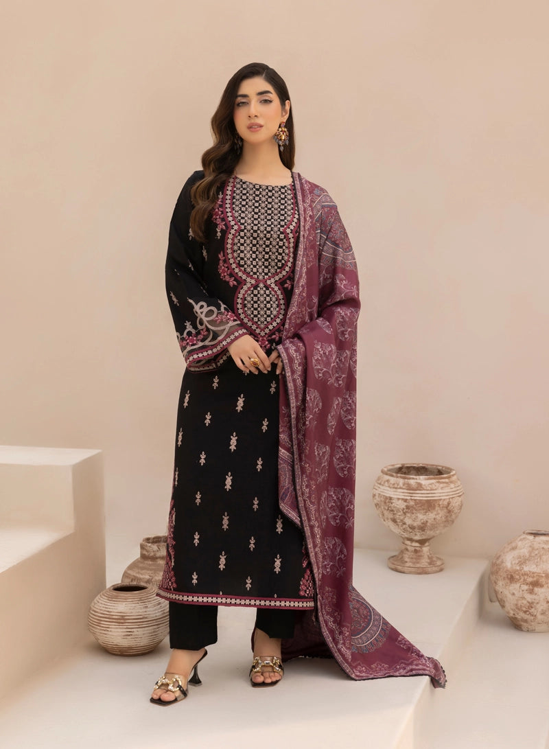 Rozana Dhanak Winter Collection Midnight Rose 3 Piece Embroidered Suit