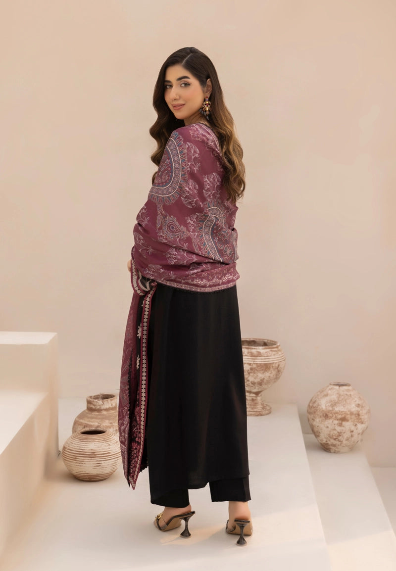 Rozana Dhanak Winter Collection Midnight Rose 3 Piece Embroidered Suit