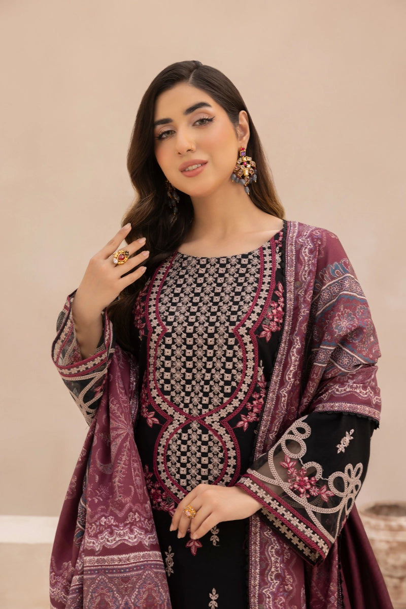Rozana Dhanak Winter Collection Midnight Rose 3 Piece Embroidered Suit