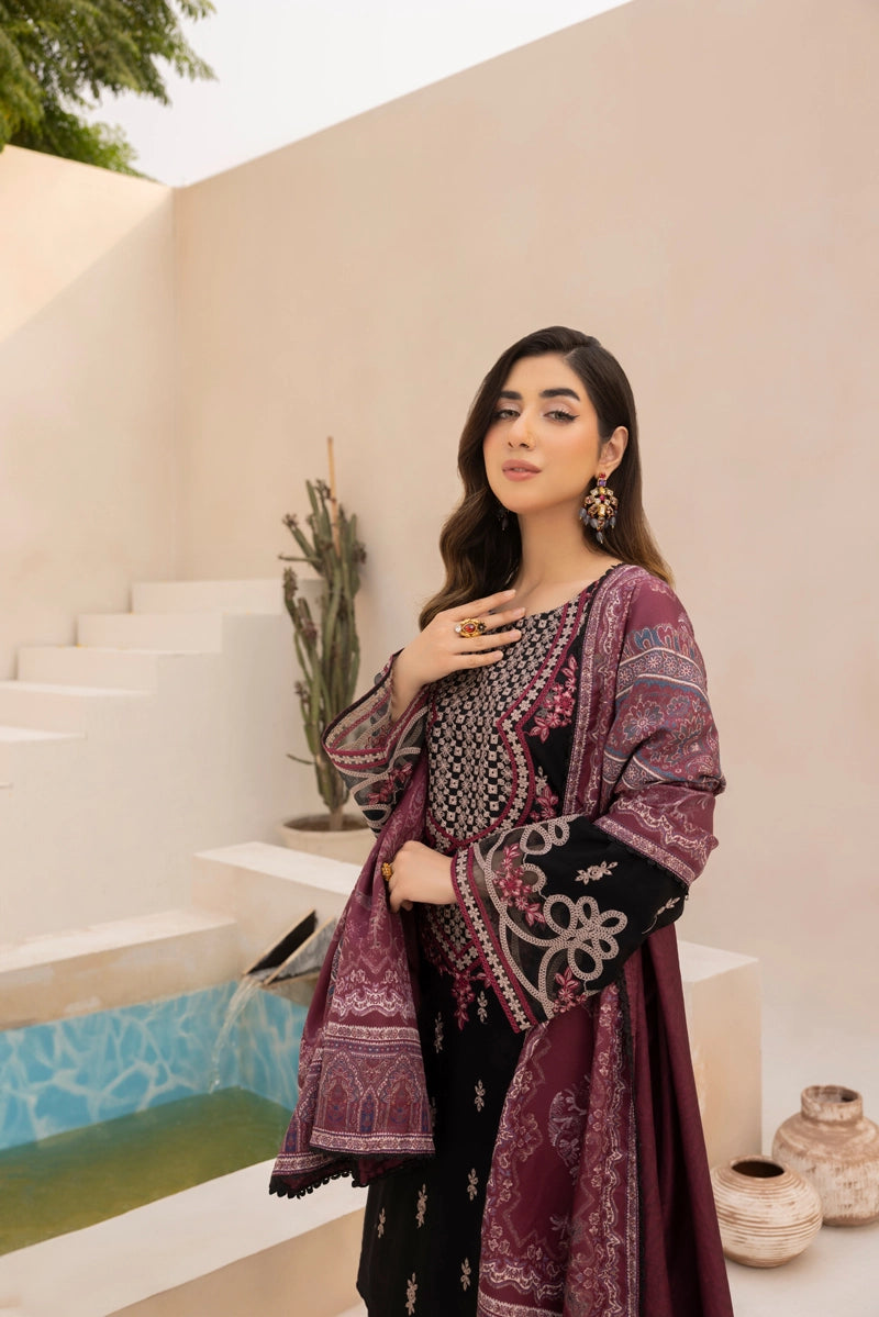 Rozana Dhanak Winter Collection Midnight Rose 3 Piece Embroidered Suit