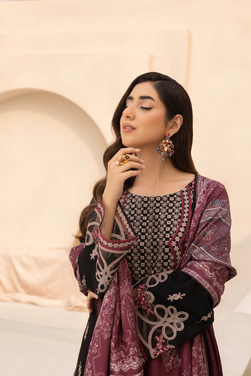 Rozana Dhanak Winter Collection Midnight Rose 3 Piece Embroidered Suit