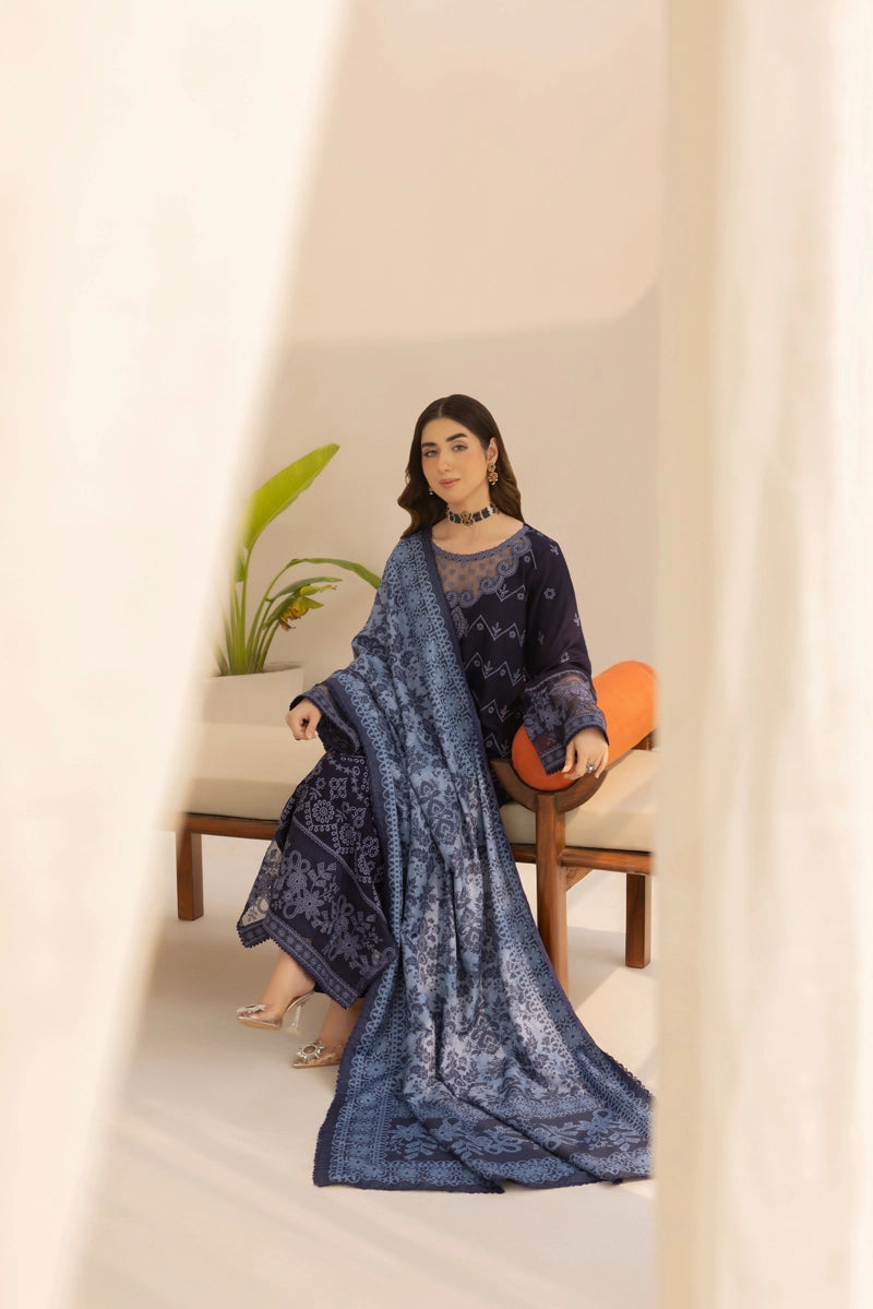 Rozana Dhanak Winter Collection Midnight Elegance 3 Piece Embroidered Suit