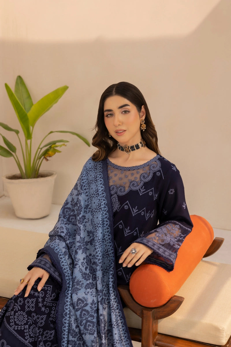 Rozana Dhanak Winter Collection Midnight Elegance 3 Piece Embroidered Suit