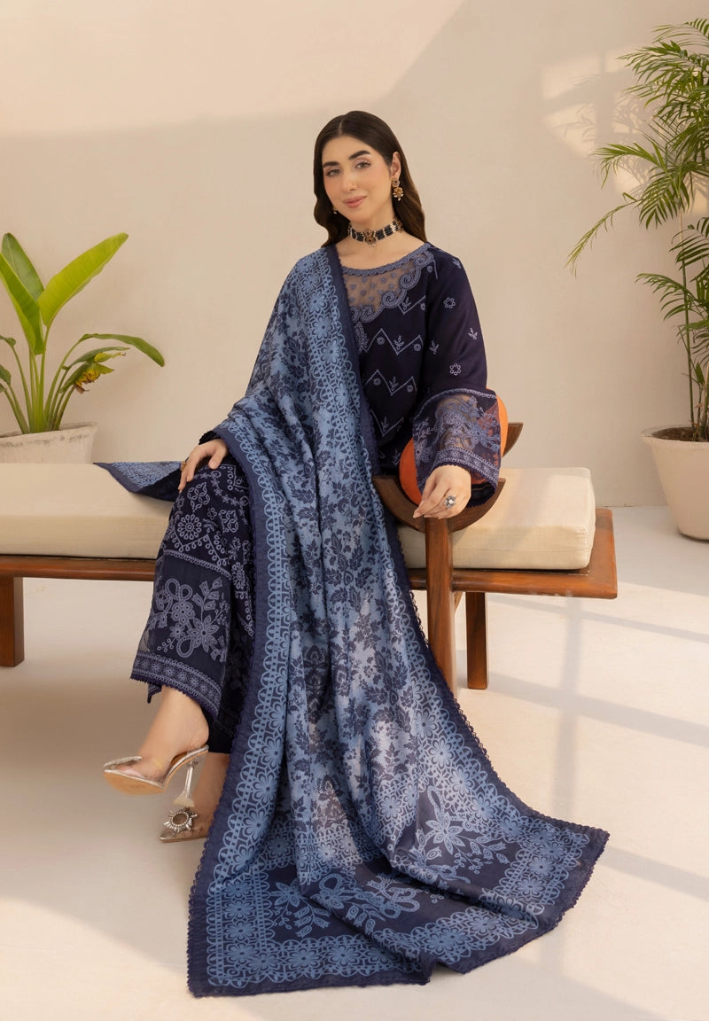 Rozana Dhanak Winter Collection Midnight Elegance 3 Piece Embroidered Suit
