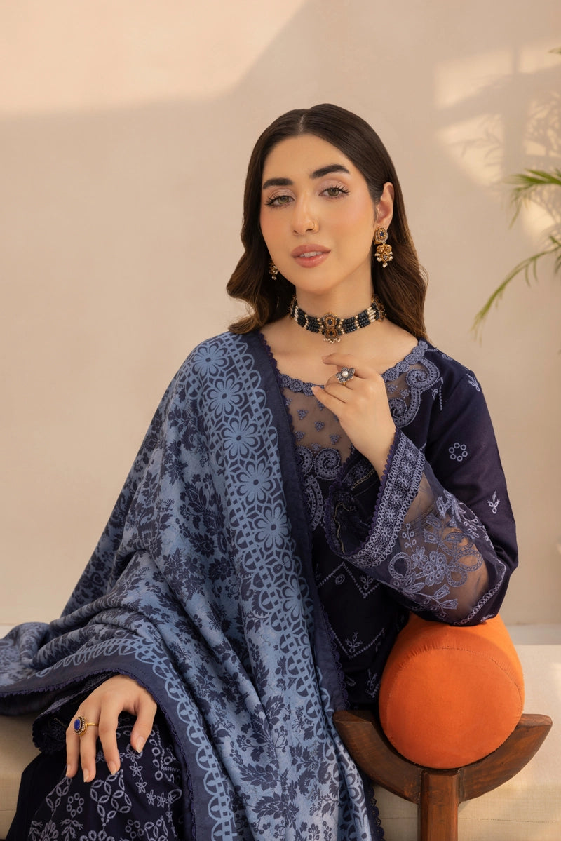 Rozana Dhanak Winter Collection Midnight Elegance 3 Piece Embroidered Suit