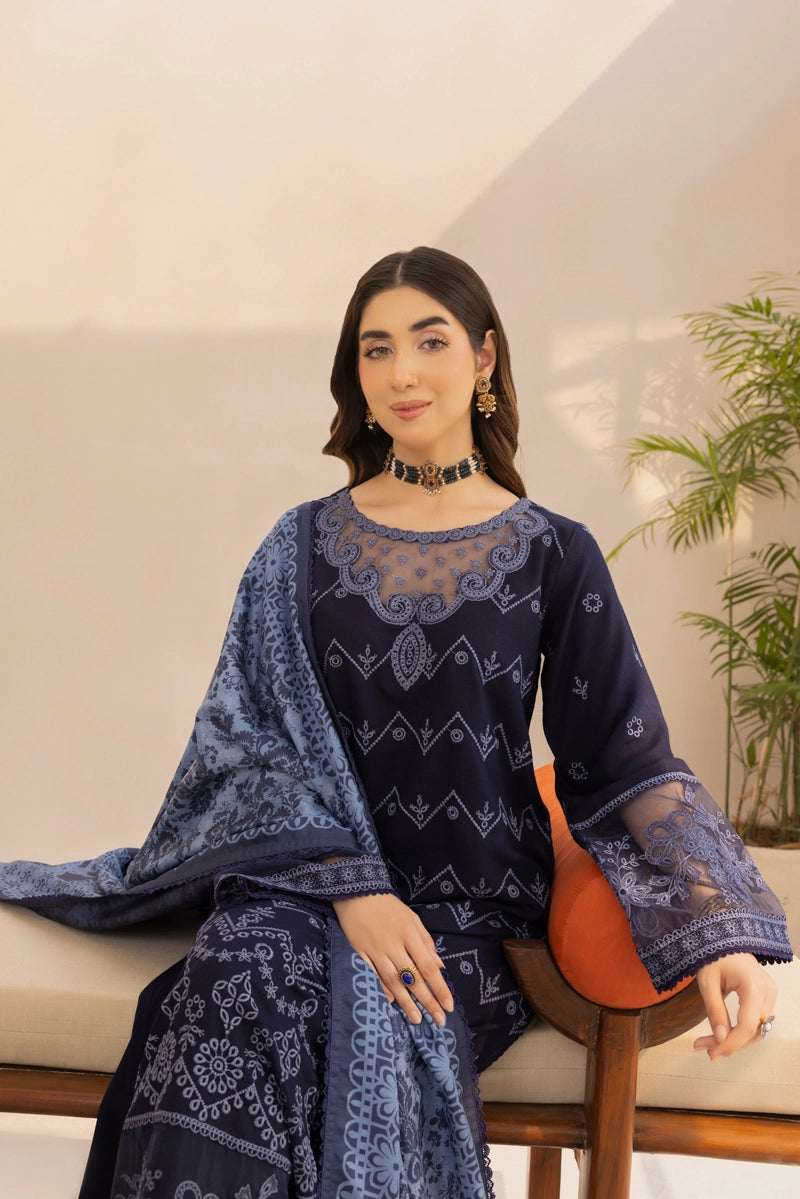 Rozana Dhanak Winter Collection Midnight Elegance 3 Piece Embroidered Suit