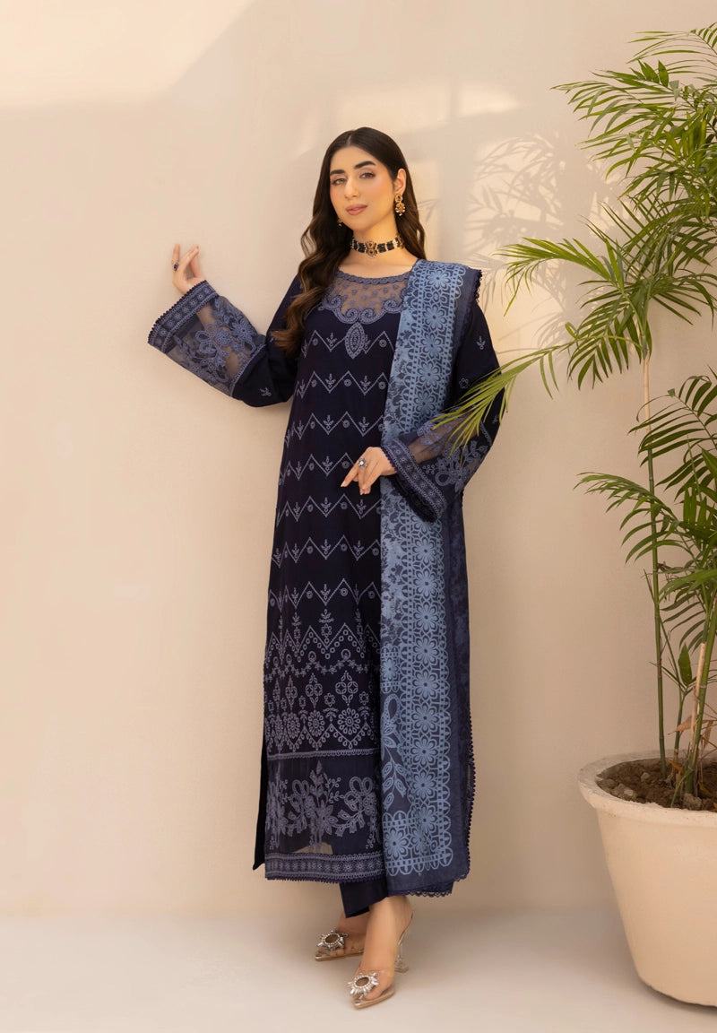 Rozana Dhanak Winter Collection Midnight Elegance 3 Piece Embroidered Suit