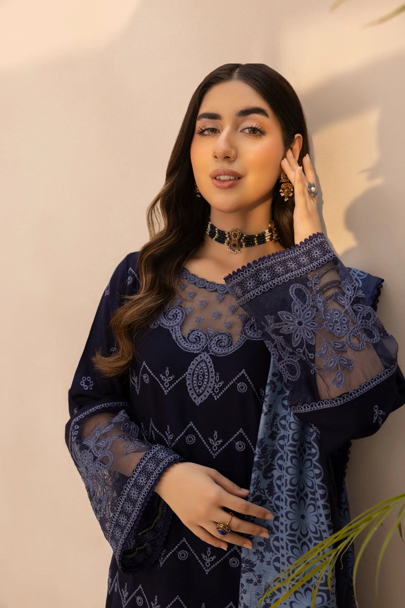 Rozana Dhanak Winter Collection Midnight Elegance 3 Piece Embroidered Suit