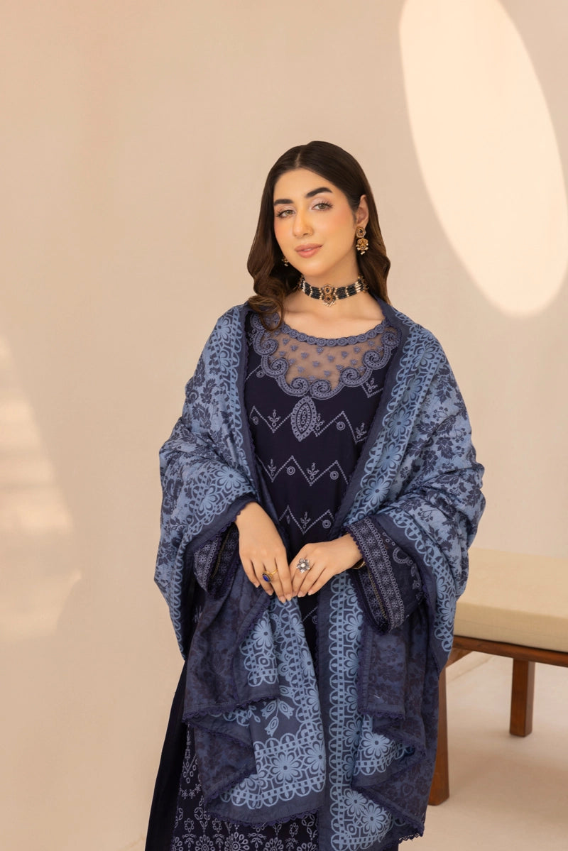 Rozana Dhanak Winter Collection Midnight Elegance 3 Piece Embroidered Suit
