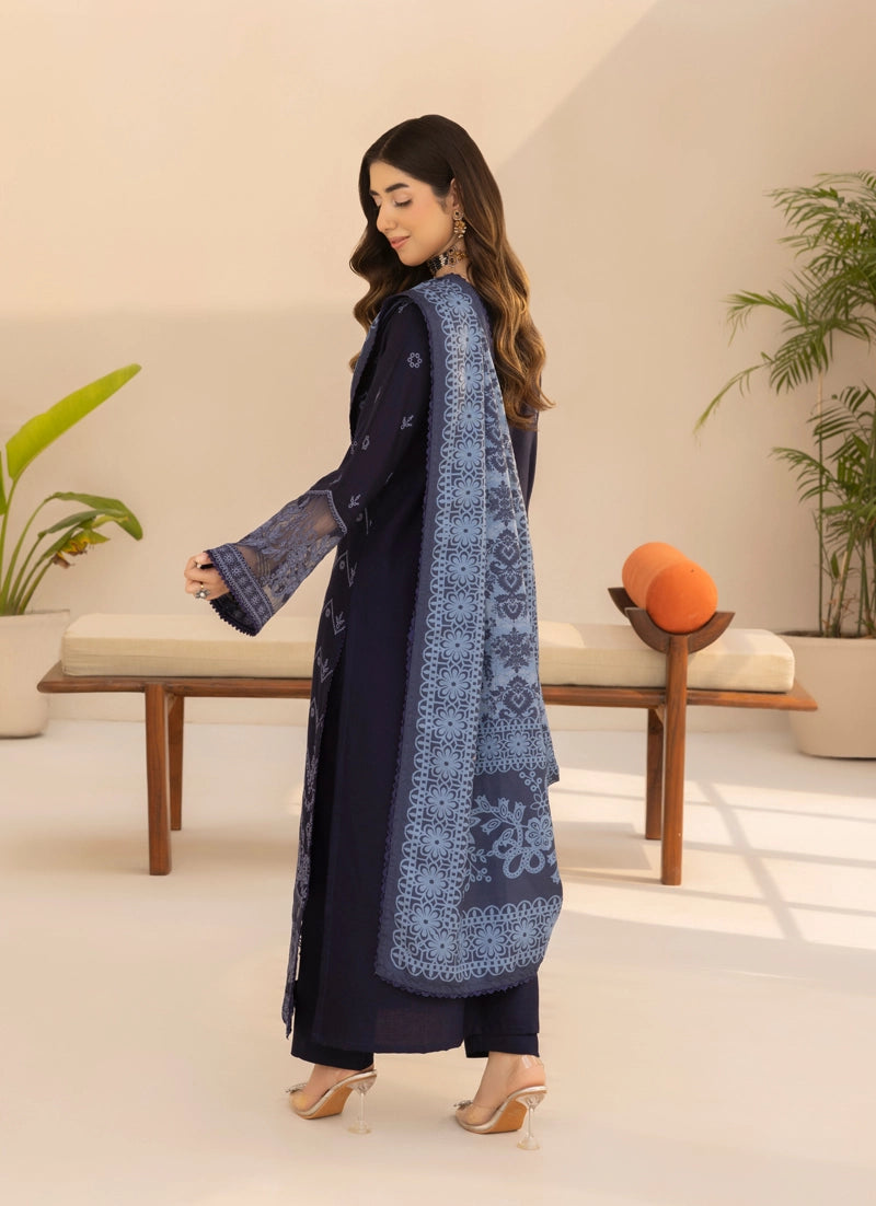 Rozana Dhanak Winter Collection Midnight Elegance 3 Piece Embroidered Suit