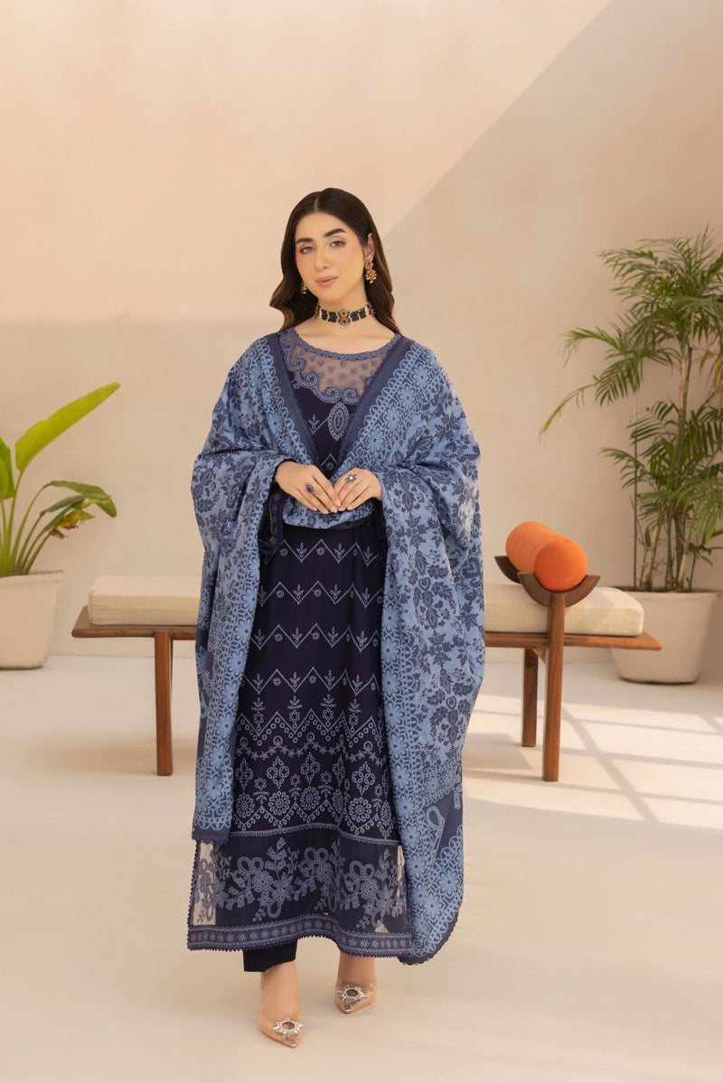 Rozana Dhanak Winter Collection Midnight Elegance 3 Piece Embroidered Suit