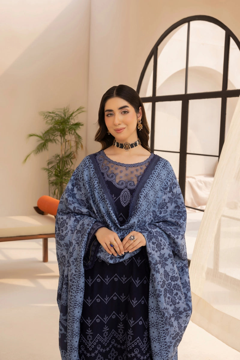 Rozana Dhanak Winter Collection Midnight Elegance 3 Piece Embroidered Suit
