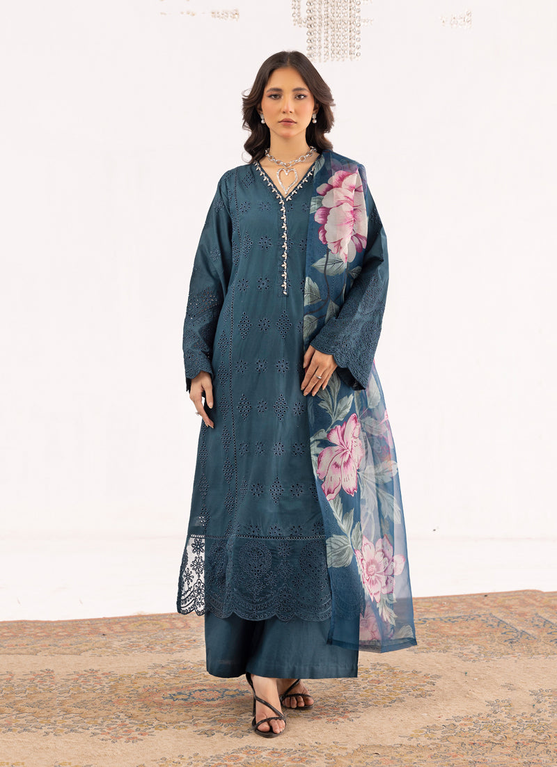 Sana Safinaz Inspired Ladies Teal Chikan Kari Eid Outfit