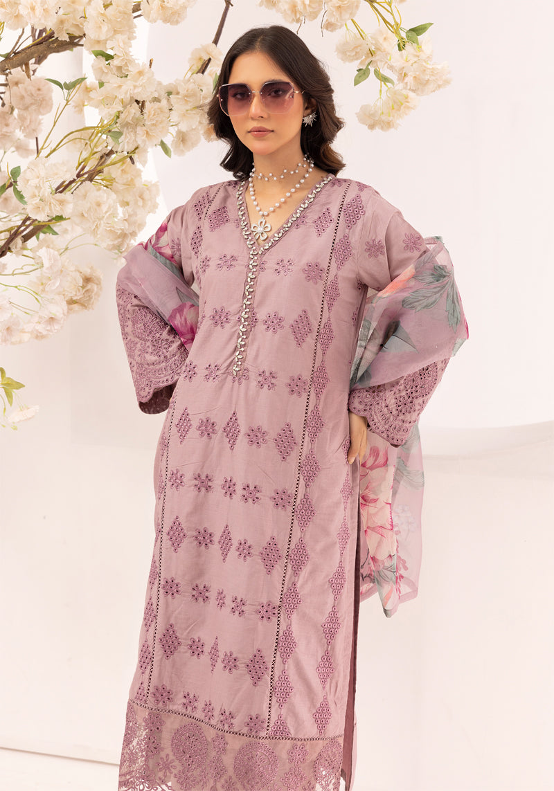 Sana Safinaz Inspired Ladies Lilac Chikan Kari Eid Outfit