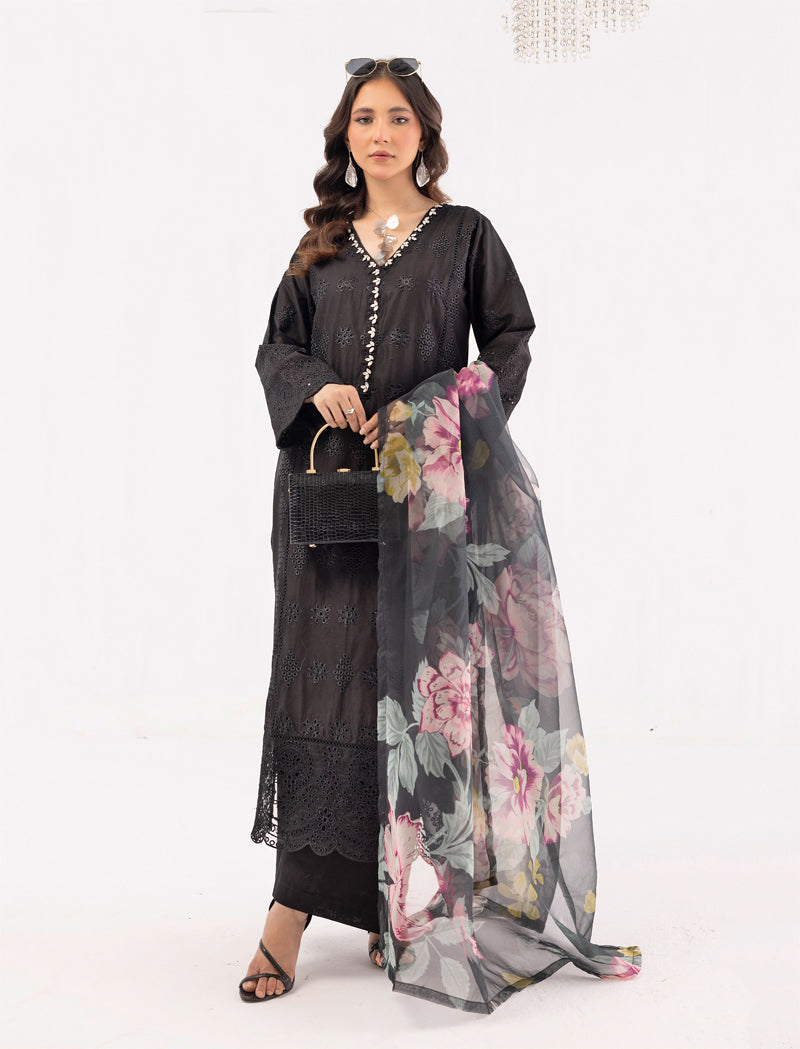 Sana Safinaz Inspired Ladies Black Chikan Kari Eid Outfit