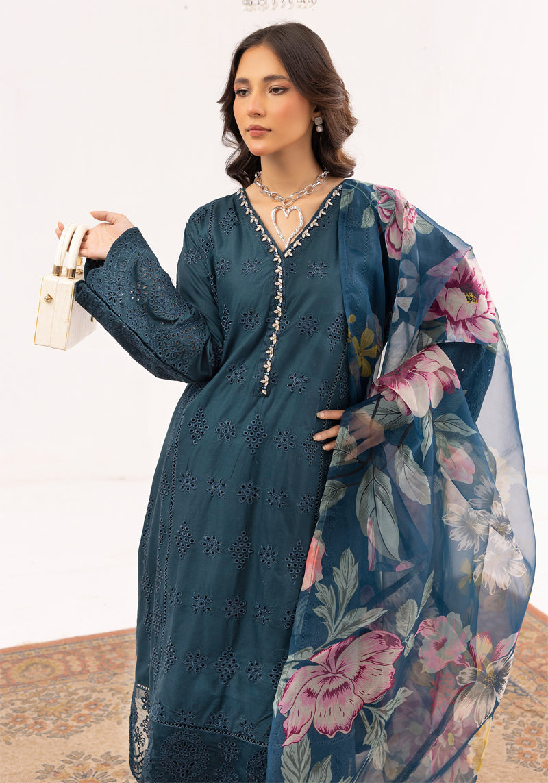 Sana Safinaz Inspired Ladies Teal Chikan Kari Eid Outfit