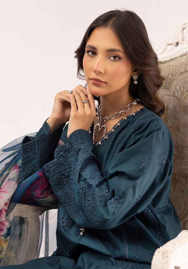 Sana Safinaz Inspired Ladies Teal Chikan Kari Eid Outfit