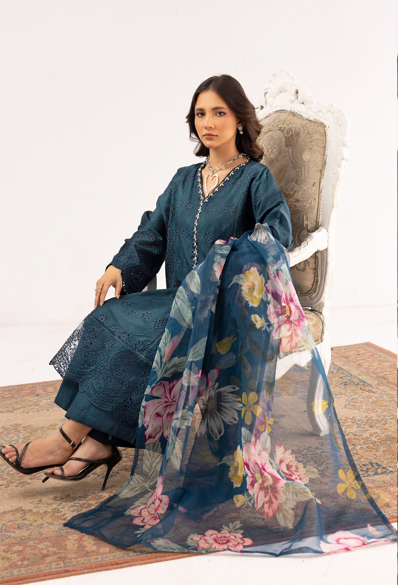 Sana Safinaz Inspired Ladies Teal Chikan Kari Eid Outfit