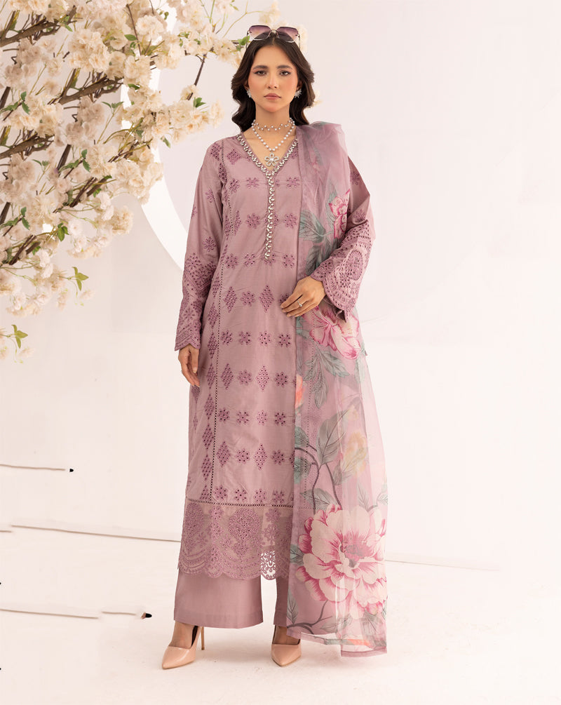 Sana Safinaz Inspired Ladies Lilac Chikan Kari Eid Outfit