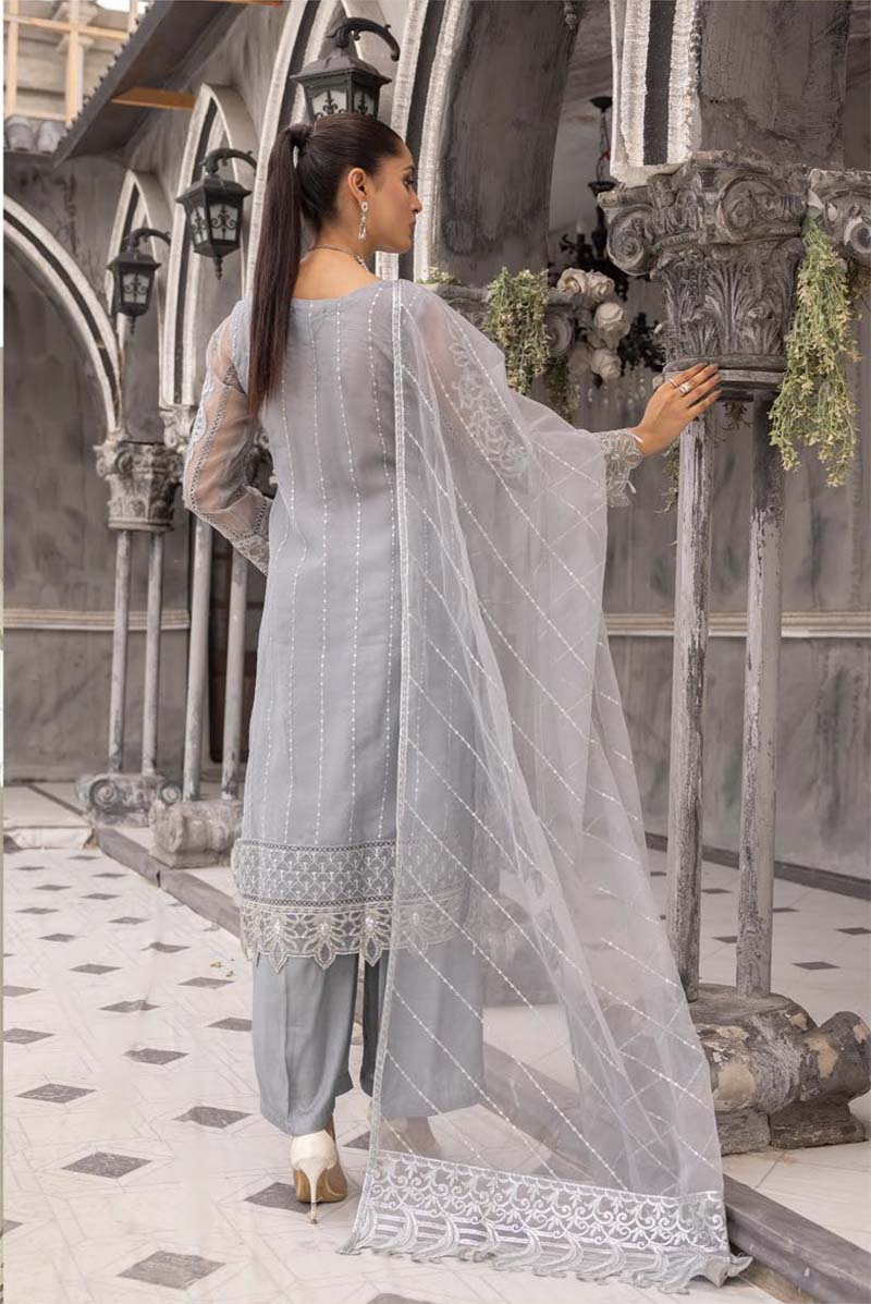 Maryum n Maria Inspired Ladies Designer Organza Party Outfit Grey - Desi Posh