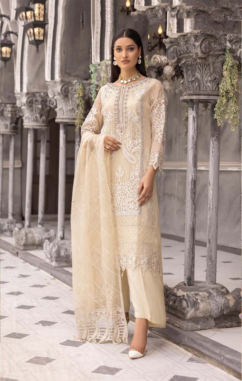 Maryum n Maria Inspired Ladies Designer Organza Party Outfit Beige