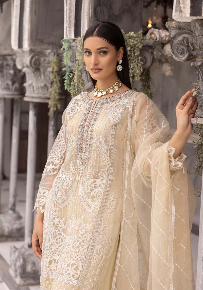 Maryum n Maria Inspired Ladies Designer Organza Party Outfit Beige