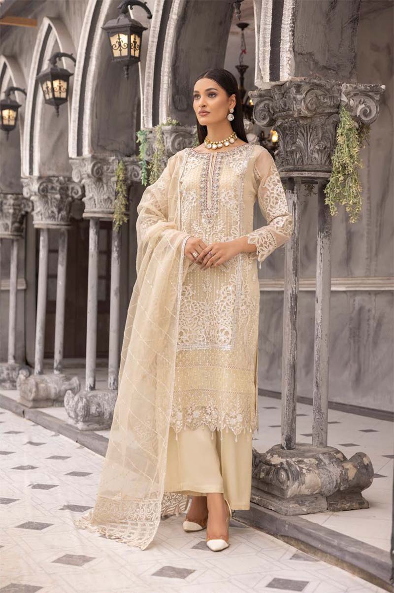 Maryum n Maria Inspired Ladies Designer Organza Party Outfit Beige