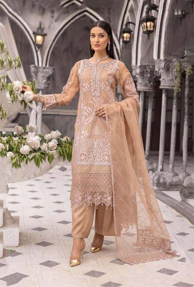 Maryum n Maria Inspired Ladies Designer Organza Party Outfit Gold - Desi Posh