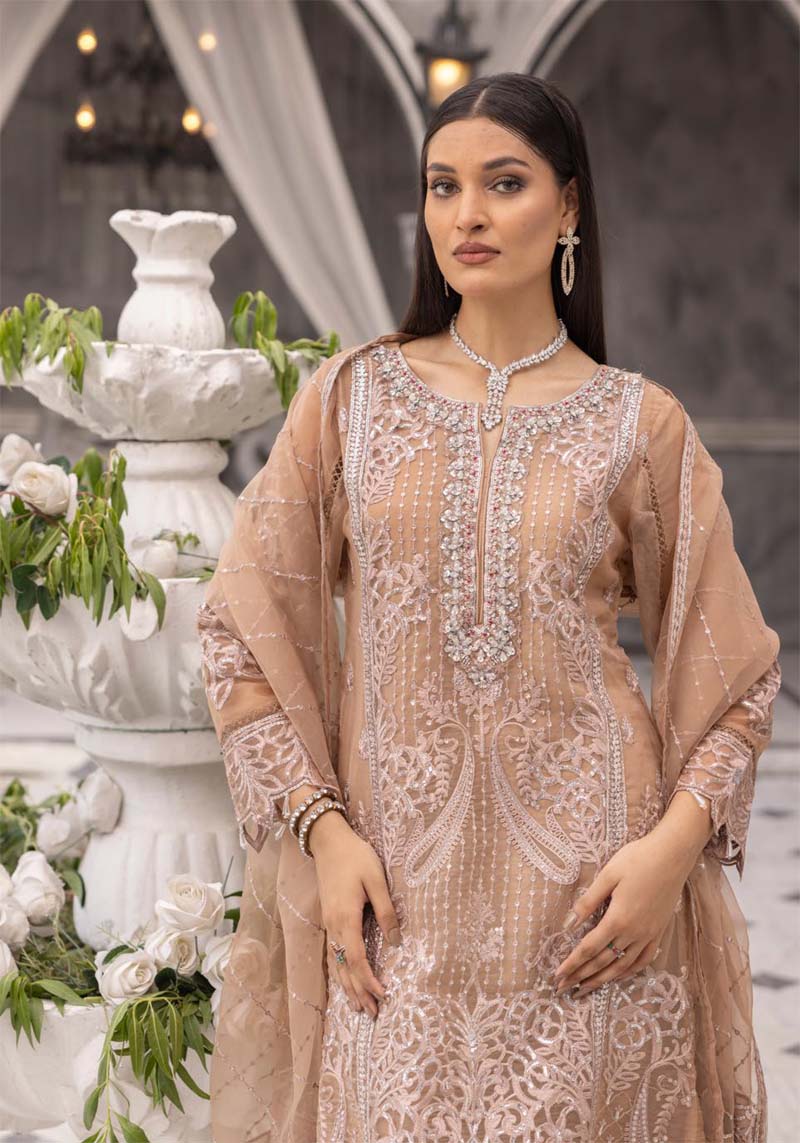 Maryum n Maria Inspired Ladies Designer Organza Party Outfit Gold - Desi Posh