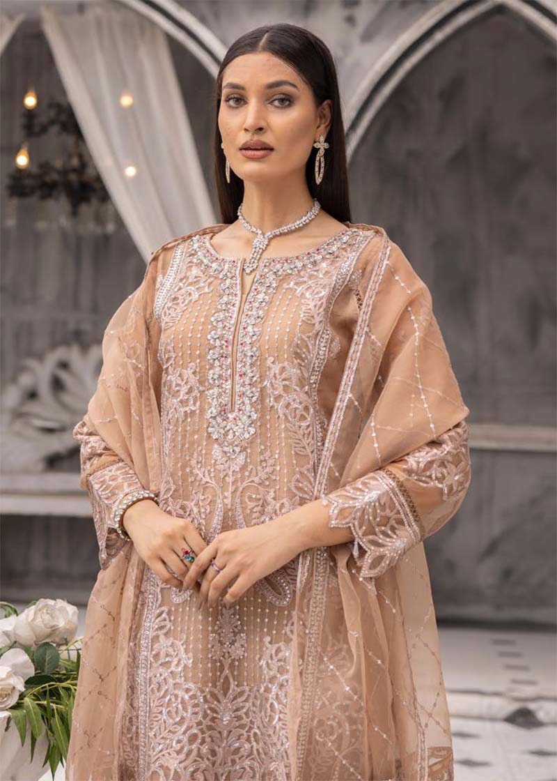 Maryum n Maria Inspired Ladies Designer Organza Party Outfit Gold - Desi Posh