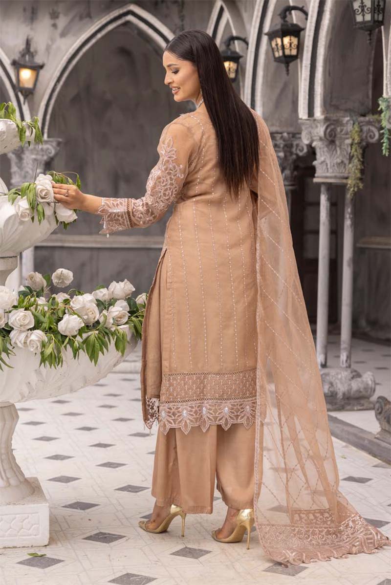 Maryum n Maria Inspired Ladies Designer Organza Party Outfit Gold - Desi Posh