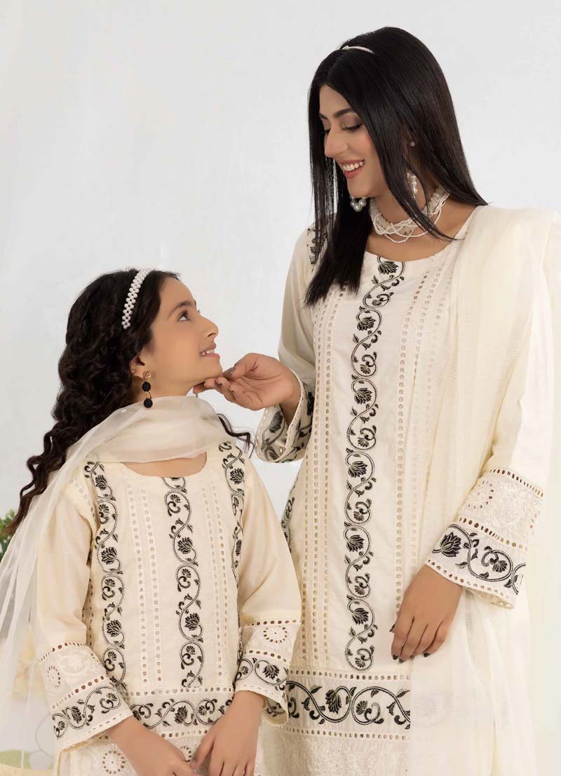 Desi Posh Ladies Cream Mummy & Me Eid Outfit - Desi Posh