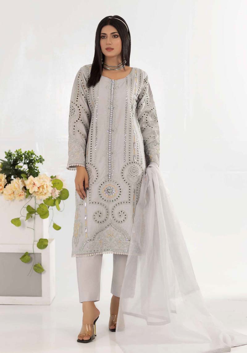 Desi Posh Ladies Grey Chikan Kari Mummy & Me Eid Outfit - Desi Posh