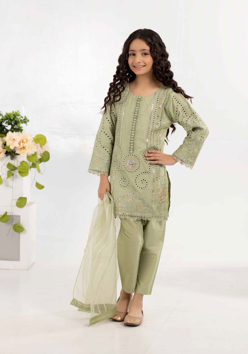 Desi Posh Girls Pastel Green Chikan Kari Mummy & Me Eid Outfit - Desi Posh