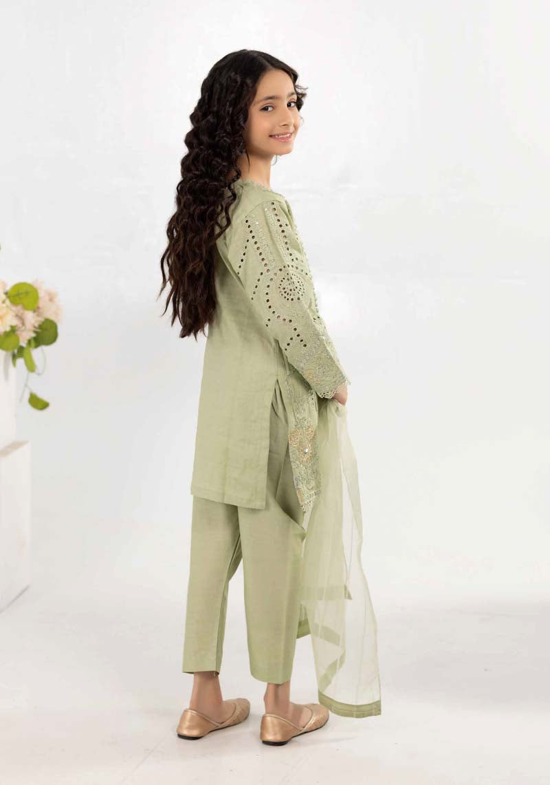 Desi Posh Girls Pastel Green Chikan Kari Mummy & Me Eid Outfit - Desi Posh