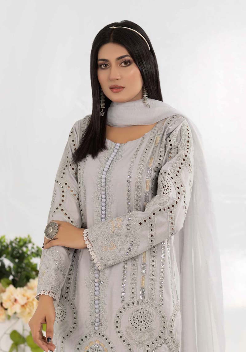 Desi Posh Ladies Grey Chikan Kari Mummy & Me Eid Outfit - Desi Posh