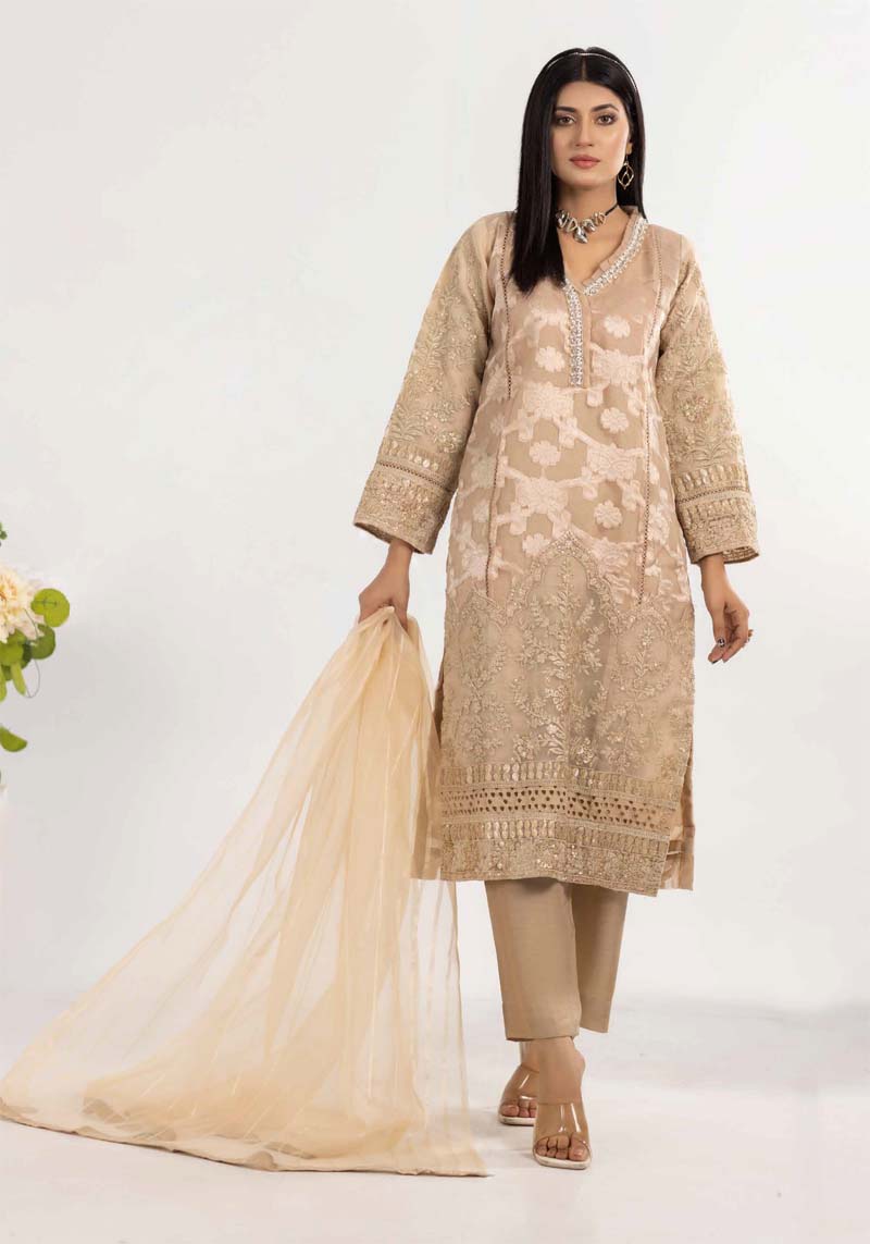 F-Brosia Ladies Gold Fancy Eid Outfit - Desi Posh
