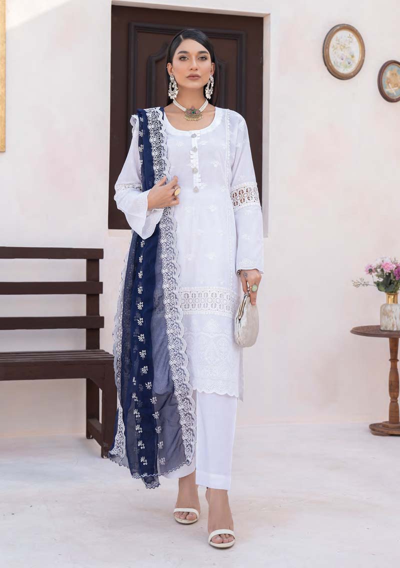 Munira Chikan Kari Lawn Outfit with Embroidered Chiffon Dupatta MSL04 - Desi Posh