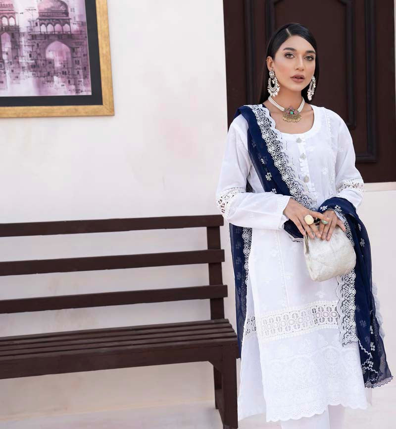 Munira Chikan Kari Lawn Outfit with Embroidered Chiffon Dupatta MSL04 - Desi Posh