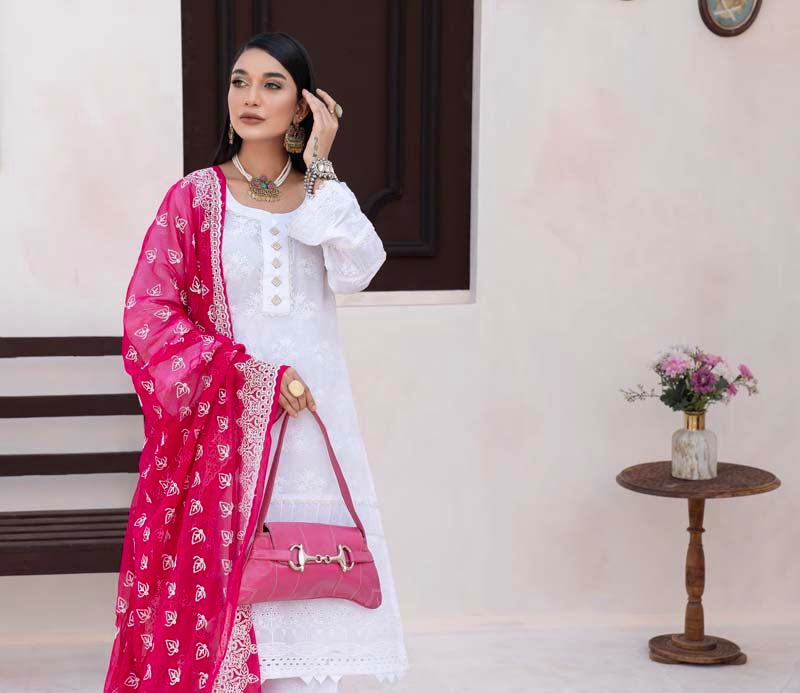 Munira Chikan Kari Lawn Outfit with Embroidered Chiffon Dupatta MSL06 - Desi Posh