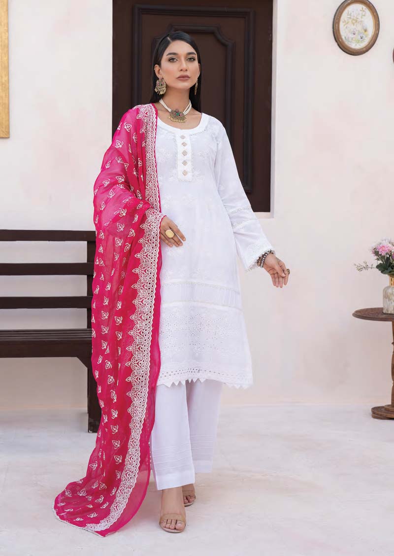 Munira Chikan Kari Lawn Outfit with Embroidered Chiffon Dupatta MSL06 - Desi Posh