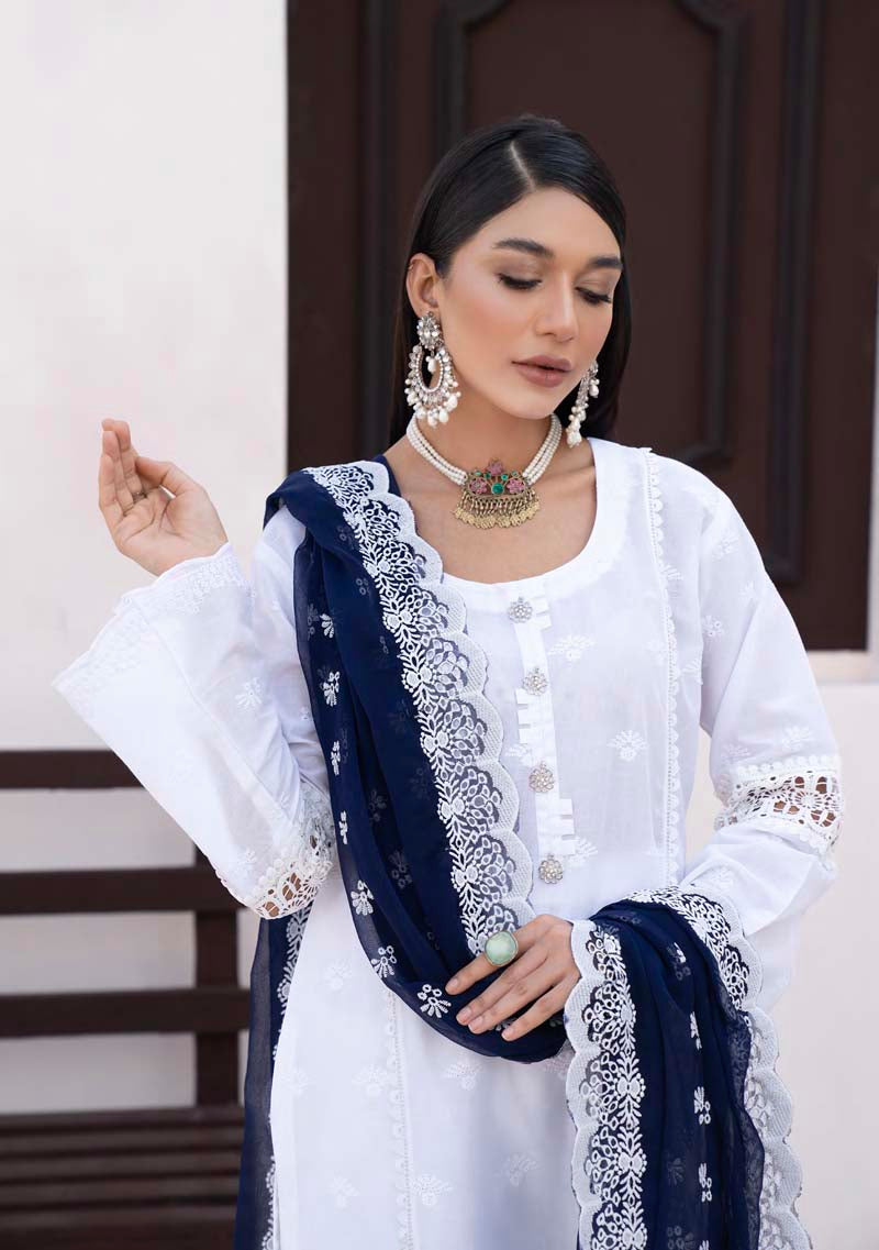Munira Chikan Kari Lawn Outfit with Embroidered Chiffon Dupatta MSL04 - Desi Posh