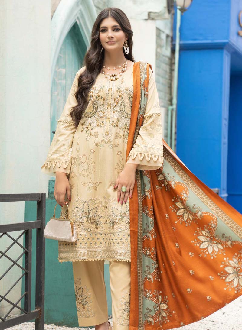 Munira Embroidered Dhanak Linen Outfit with Pashmina Shawl MSL2 - Desi Posh