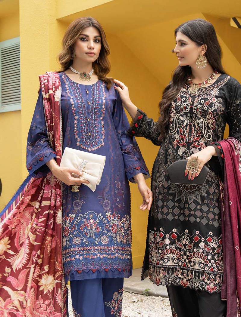Munira Embroidered Dhanak Linen Outfit with Pashmina Shawl MSL5 - Desi Posh