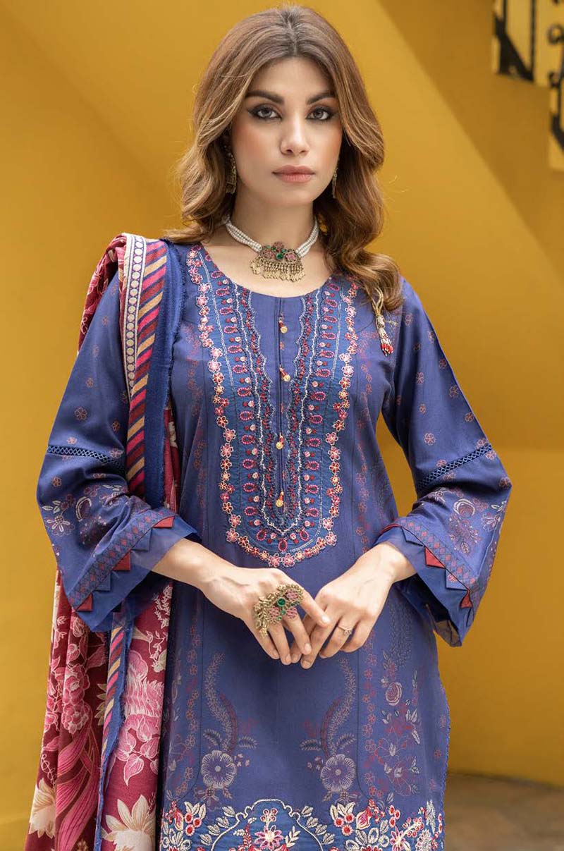 Munira Embroidered Dhanak Linen Outfit with Pashmina Shawl MSL5 - Desi Posh