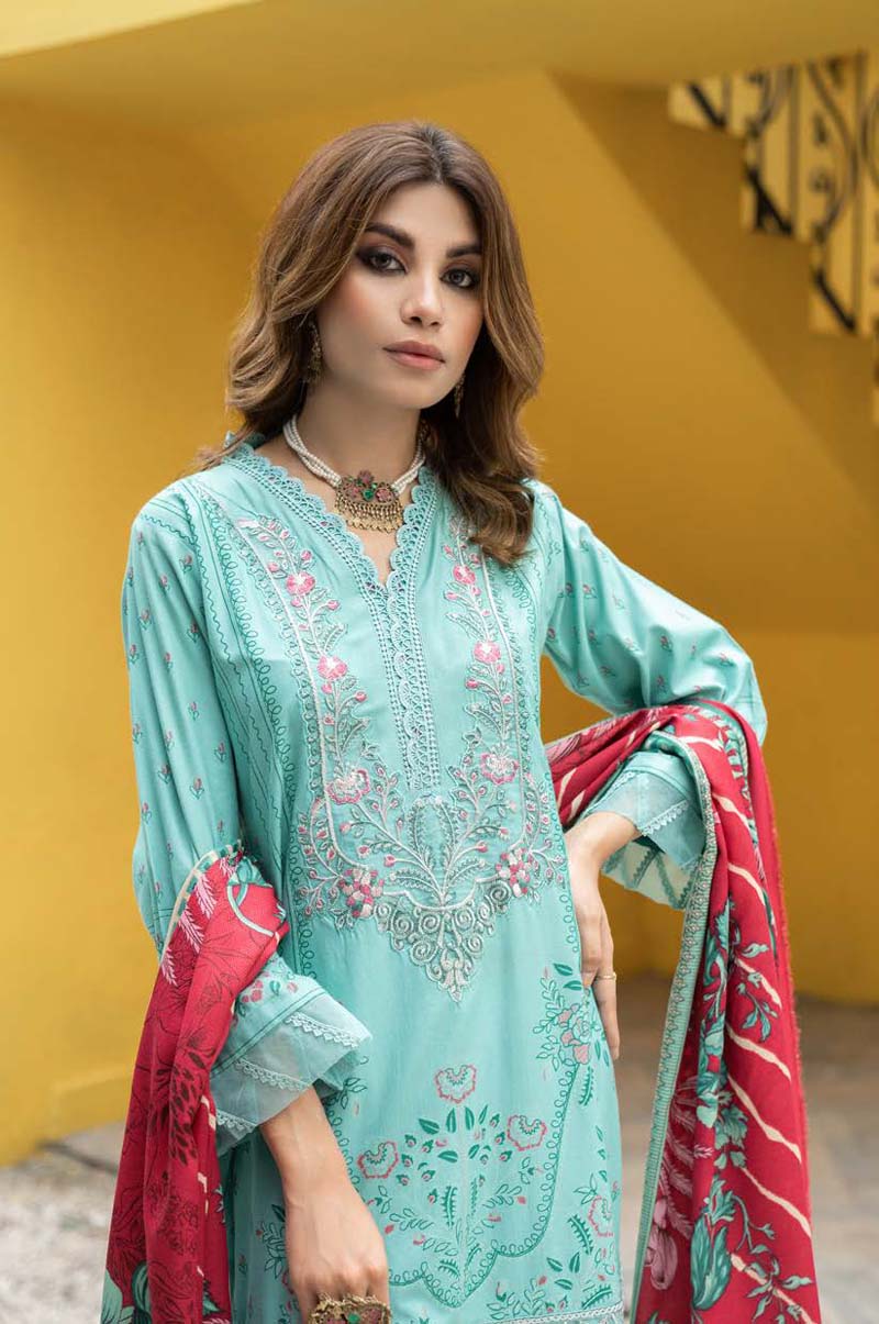 Munira Embroidered Dhanak Linen Outfit with Pashmina Shawl MSL6 - Desi Posh