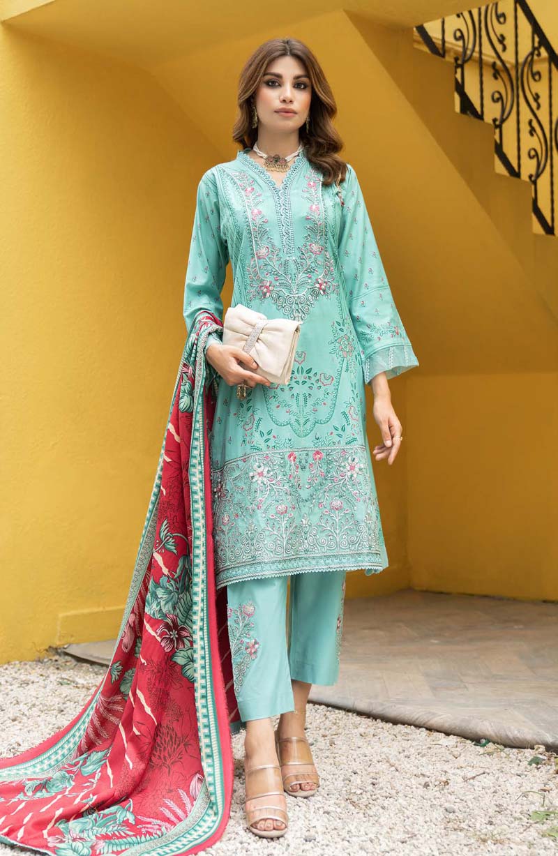 Munira Embroidered Dhanak Linen Outfit with Pashmina Shawl MSL6 - Desi Posh