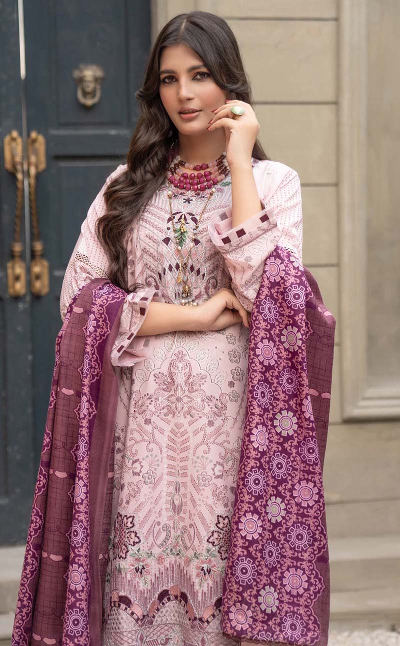 Munira Embroidered Dhanak Linen Outfit with Pashmina Shawl MSL1 - Desi Posh