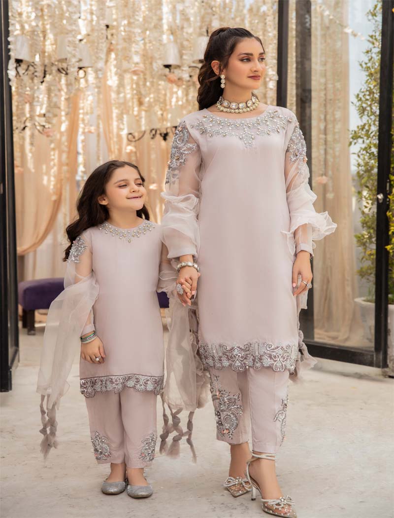 Ivana Luxury Silk Mummy & Me Girls Light Lilac Outfit RS10K - Desi Posh