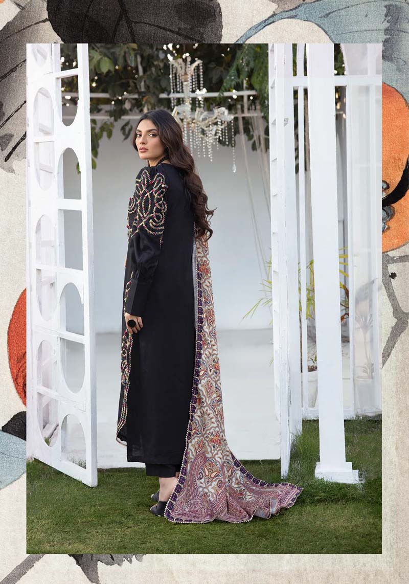 Nakhra Dhanak 3 Piece Winter Outfit With Digitally Printed Shawl Black - Desi Posh